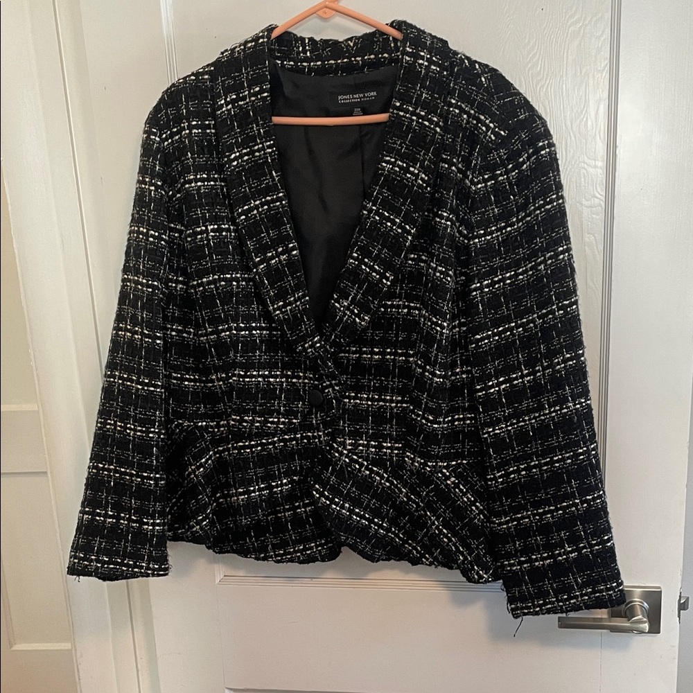 Jones New York Black and White Plaid Blazer
